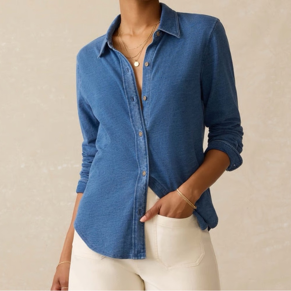 Faherty Sunwashed Knit Shirt Medium Indigo Wash